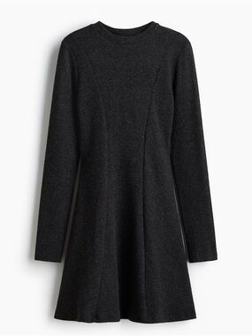 Women's Long-Sleeve Black Fit & Flare Dress